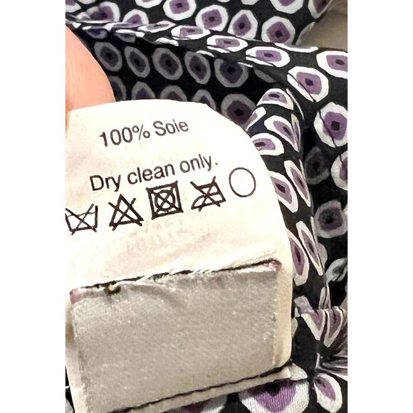 J. Crew 100% Silk Women's Size 4 Top Purple Black Cut out Neck Silk Blouse Excel - Picture 6 of 7